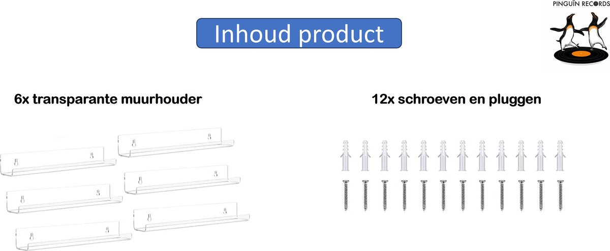 LP Houder aan de muur – 6 stuks – Inclusief bevestigingsmateriaal