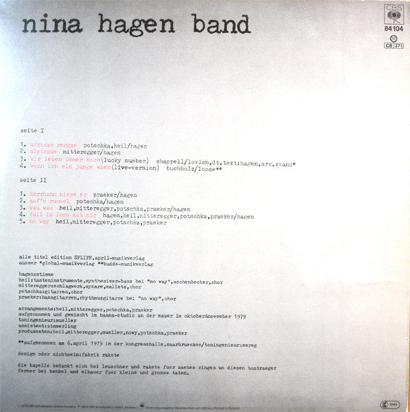 Nina Hagen Band – Unbehagen